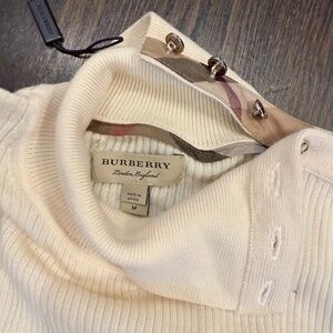 Burberry London Turtle Neck Sweater Women's M Beige Nova Check Ribbed NWT